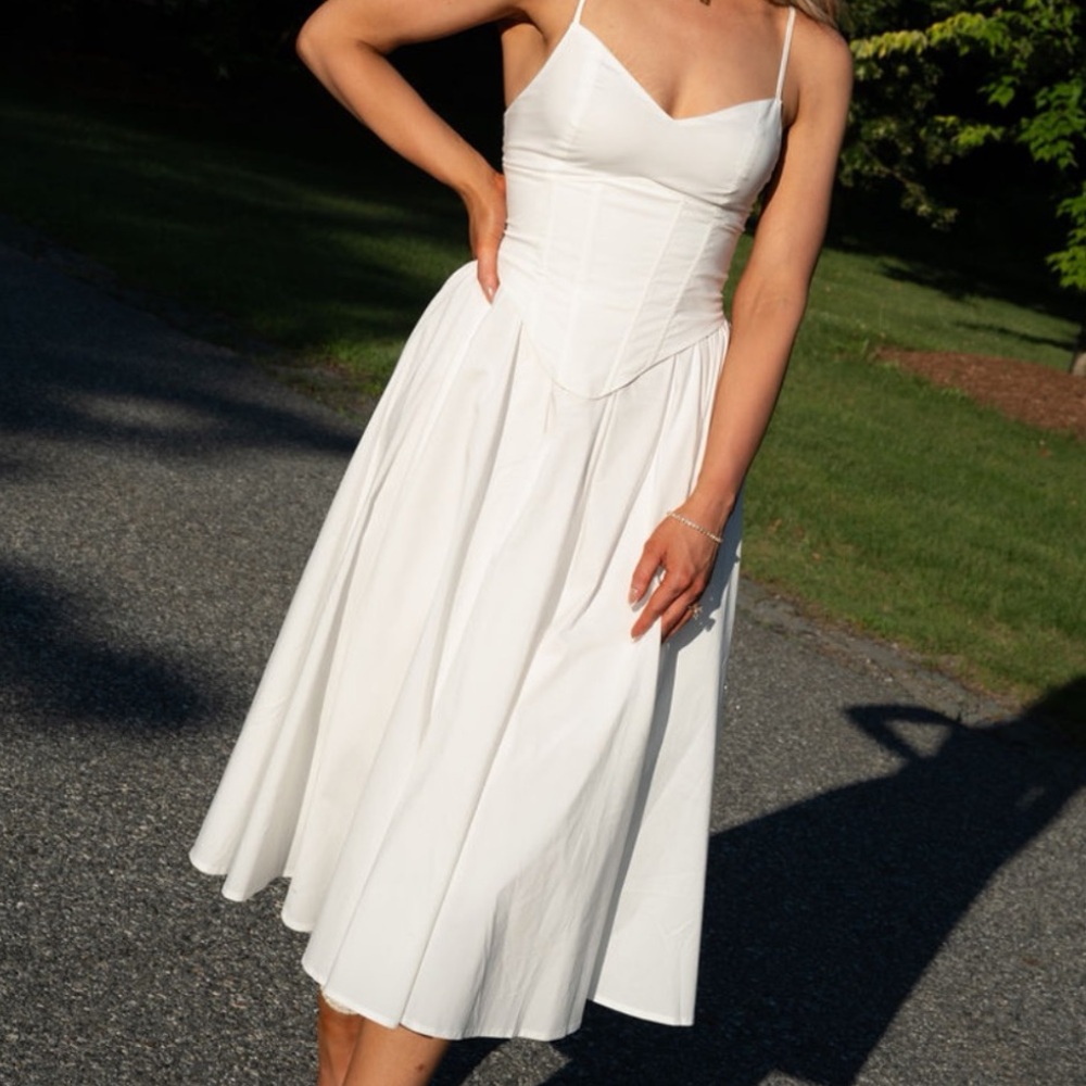 White Corset Midi Sundress | Bridal Shower, Engagement, Vacation